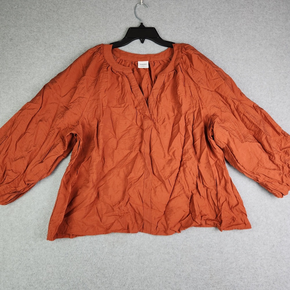 Sonoma Blouse Top Womens XXL Burnt Orange Split Boho Balloon Sleeve Split V-Neck